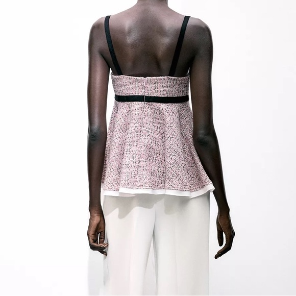 Zara Combination Structure Top Pink Black Tweed with Bow Ref 3644/172/620 NWT - Picture 4 of 13